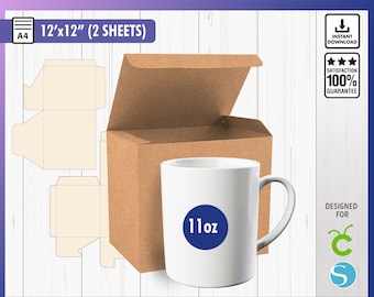 11oz Mug Box Template, Mug Box Svg, Cut Files, 11oz mug gift box svg, 11oz mug packaging, Cricut Cut Files, Silhouette Cut Files