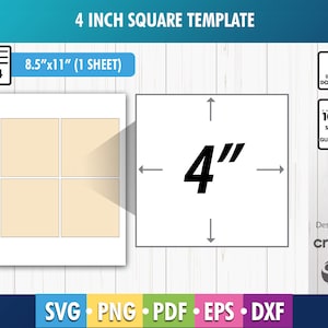 4 inch Square Template, Square label template, 4&quot; square template, Stickers Template, PNG, SvG, DxF, PdF, Blank Square Template