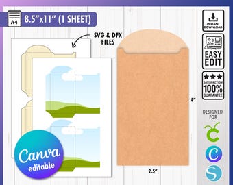 Canva Gift card envelope template 2.5" x 4", Gift Card Holder Template Gift Card Envelope Template, SVG, DXF, Png, Pdf A4 sheet, Printable