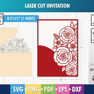 5x7 Roses Invitation, Roses wedding Invitation Svg template,  Roses Invite, flowers Invitation for Cricut, lasercut, papercut, Cameo svg dxf