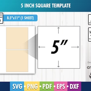 5 inch Square Template, Square label template, 5&quot; square template, Stickers Template, PNG, SvG, DxF, PdF, Blank Square Template