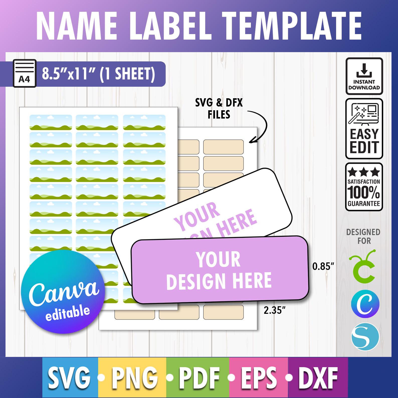 School Label Template, Name Labels Template, School Supply Labels Svg, Back to School Label Template, Printable Name Tag, Canva Editable