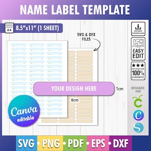 Back to school label template, Name labels template to print PNG SVG Cricut Canva, School label SVG download, School supply labels svg