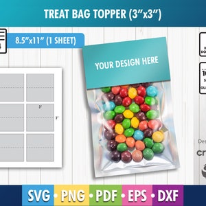 3 inch Treat Bag Topper Blank Template, Treat Bag Topper Template, Candy Bag Topper, Bag Topper Sticker, 4" Labels, PNG, SvG, DxF