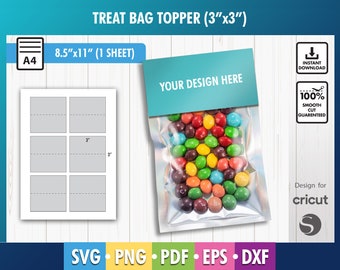 3 inch Treat Bag Topper Blank Template, Treat Bag Topper Template, Candy Bag Topper, Bag Topper Sticker, 4" Labels, PNG, SvG, DxF