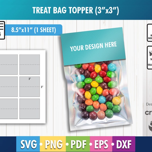 3 inch Treat Bag Topper Blank Template, Treat Bag Topper Template, Candy Bag Topper, Bag Topper Sticker, 4" Labels, PNG, SvG, DxF