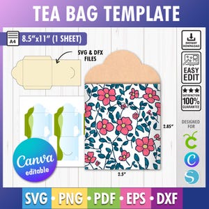 シードパケットテンプレート、ティーバッグ封筒テンプレート、印刷可能なティーバッグ封筒テンプレート、PNG、SVG、Dxf、8.5x11インチシート、ギフトカード封筒Canva