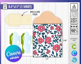Seed Packet Template, Tea Bag Envelope Template, Printable Tea Bag Envelope Template, PNG, SVG, Dxf, 8.5x11&quot; sheet, Gift Card Envelope Canva