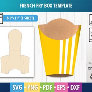 French Fry Box Template SVG, Gift Box SVG, French fries box template, Wedding Favor, Box Template, Silhouette Cut Files Cricut Cut Files