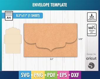 Umschlag Vorlage SVG, Png, Eps, PDF zum Ausdrucken, Einladung Umschlag SVG, A4, Geschenkkarte Umschlag Cricut, Silhouette, Dxf, Schnittdatei