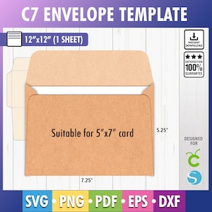 Busta C7, busta 5"x7", busta per invito di nozze, PDF stampabile, busta per invito in formato SVG, busta per biglietto d'auguri Cricut, DXF in formato SVG in formato PNG