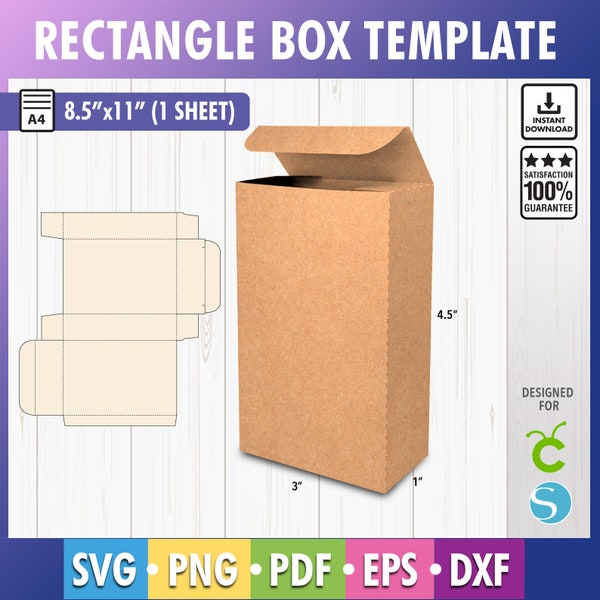 Modèle de boîte rectangulaire, boîte rectangulaire svg, boîte d'expédition, boîte cadeau rectangle, boîte classique, boîte simple, SVG, DXF, PDF, Cricut, Silhouette