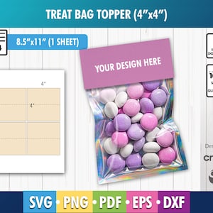 4 inch Treat Bag Topper Blank Template, Treat Bag Topper Template, Candy Bag Topper, Bag Topper Sticker, 4" Labels, PNG, SvG, DxF