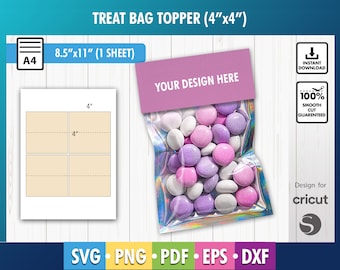 4 inch Treat Bag Topper Blank Template, Treat Bag Topper Template, Candy Bag Topper, Bag Topper Sticker, 4" Labels, PNG, SvG, DxF