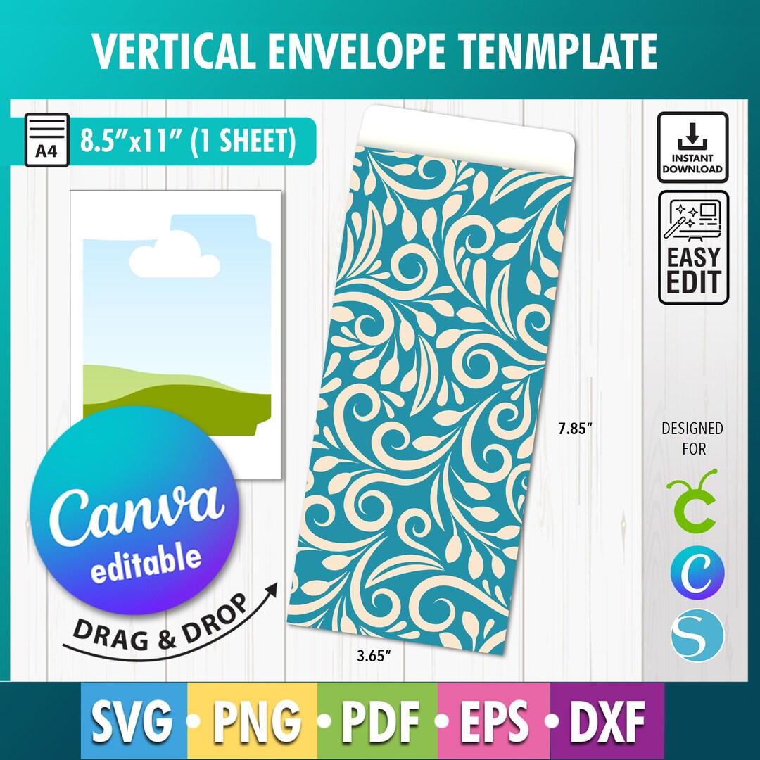 Canva Invitation Envelope Template, Cash Envelope Template for Canva, Editable Money Envelope