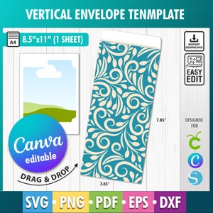 Canva Invitation Envelope Template, Cash Envelope Template for Canva, Editable Money Envelope, Gift Card Envelope, A4 Envelope