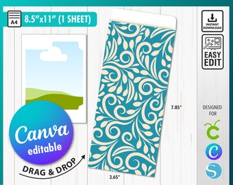 Canva Invitation Envelope Template, Cash Envelope Template for Canva, Editable Money Envelope, Gift Card Envelope, A4 Envelope