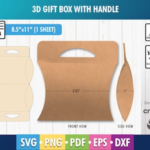 Folded Pillow Box Template SVG, Gift Box with Handle, Favor Box SVG, Wedding Favor, Box Template, Silhouette Cut Files, Cricut Cut Files