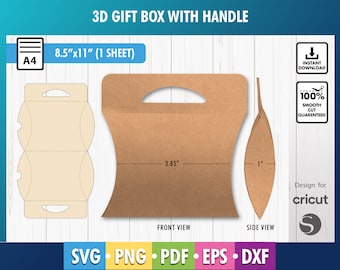 Folded Pillow Box Template SVG, Gift Box with Handle, Favor Box SVG, Wedding Favor, Box Template, Silhouette Cut Files, Cricut Cut Files