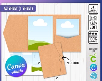 Sobre de invitación de boda de bolsillo cortado a láser de 5 x 7, plantilla SVG, Ai, DXF, EPS, PDF, Silhouette Cameo, Cricut, invitación RSVP, invitación cortada a láser