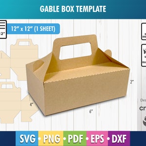 Large Gable Box Template svg box Cricut Instant Download, Box with Handle Template, Party Gift box SVG, DXF, Png, Party box