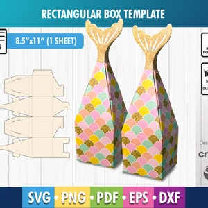 Meerjungfrau Pralinenschachtel, Meerjungfrau Favor Box SVG, Meerjungfrau Party, Meerjungfrau Leckerei Box, Geburtstagsparty Geschenkbox, Meerjungfrau Schwanz Geschenkbox SVG DFX Cricut