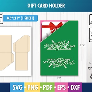 Modello per busta per biglietti regalo 2,5&quot; x 3,75&quot;, modello per porta biglietti regalo, modello per busta per biglietti regalo, SVG, DXF, PNG, foglio PDF A4, stampabile