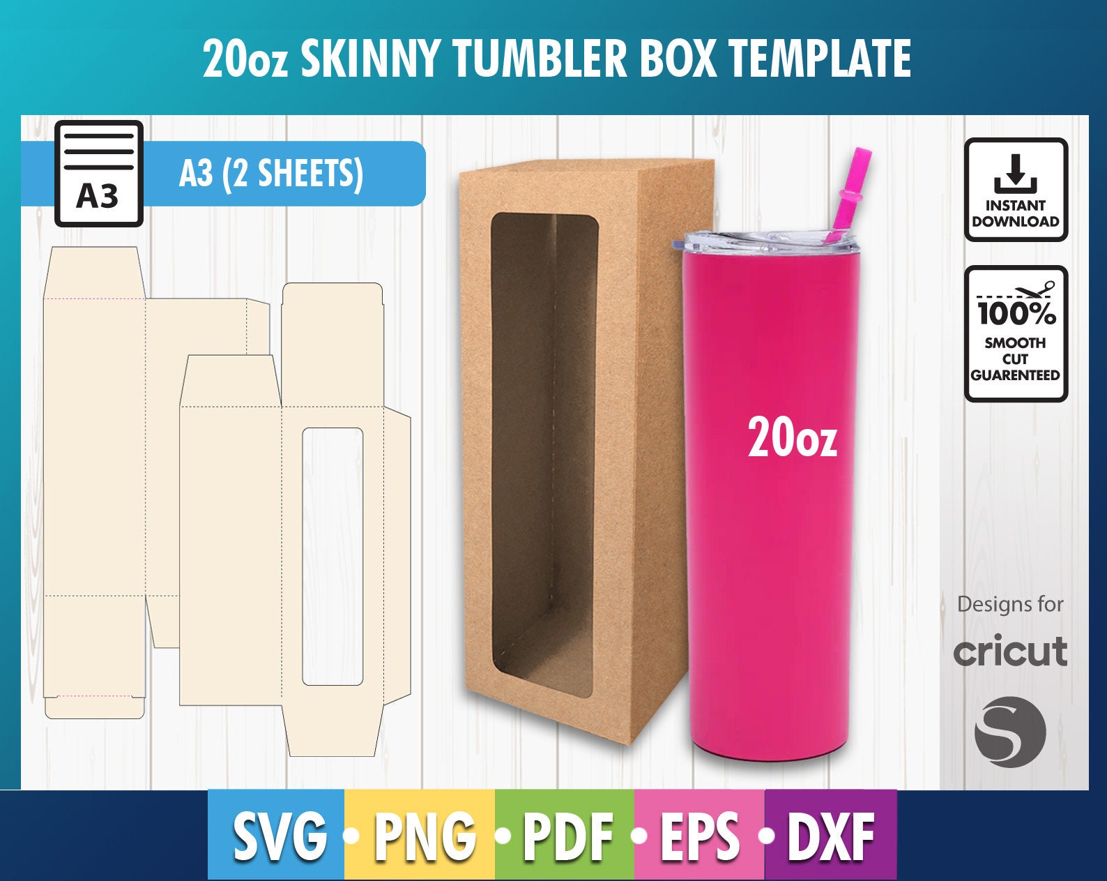 20oz Skinny Tumbler Box Template, Pdf, SVG, Dxf, Gift Box Template