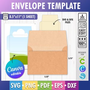 封筒テンプレート SVG、招待状封筒、Eps、結婚式招待状封筒、ギフトカード封筒 Cricut、Dxf、SVG カットファイル、Canva 招待状