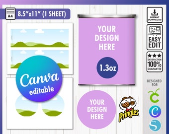 Pringles 1.3 oz Labels Template, Pringles Template svg, Canva Editable template, Chip can Label template, Pringles can svg, Pringles label