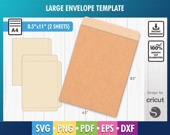 Große Umschlagvorlage SVG, Png, Umschlag SVG, A4, Briefumschlag Briefumschlag, Briefumschlag Cricut, Silhouette, Dxf, Cut-Datei