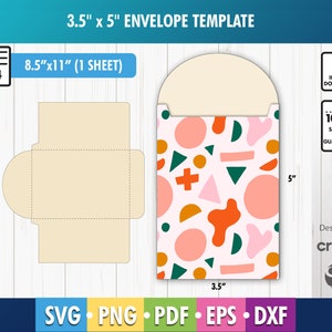 Umschlag Vorlage SVG, Png, Eps, PDF zum Ausdrucken, Umschlag SVG, A4, 3,5 "x 5" Umschlag, Geschenkkarte Umschlag Cricut, Silhouette, Dxf