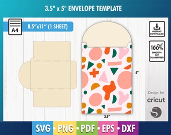 Szablon koperty SVG, PNG, EPS, PDF do druku, Koperta SVG, A4, Koperta 3,5" x 5", Koperta na kartę podarunkową Cricut, Sylwetka, DXF