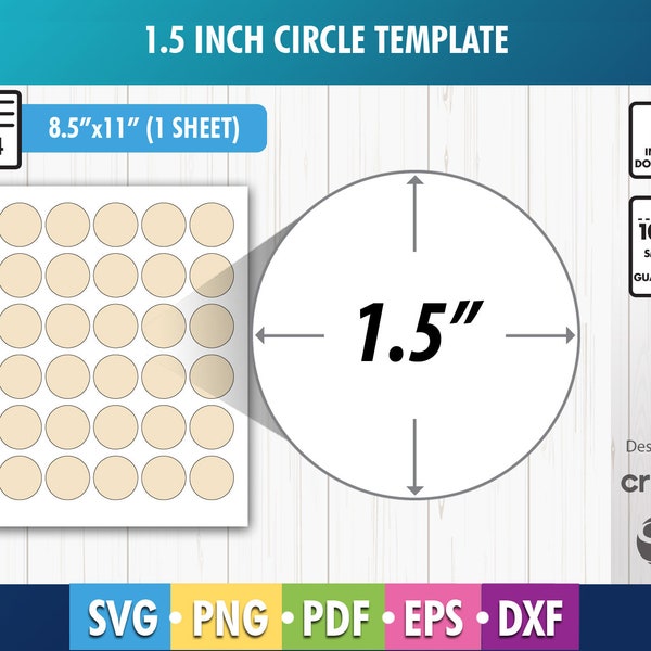 1.5 Inch Circle Template, 1.5" blank template, Blank Labels SVG, DXF, Png, Pdf, Cricut, Silhouette, Printable, round sticker template