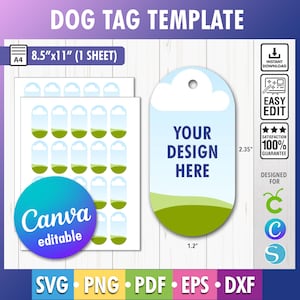 Dog tag template, Dog tag svg, Dog tag sublimation template, Personalized pet ID bone tag Canva template for sublimation Dog tag
