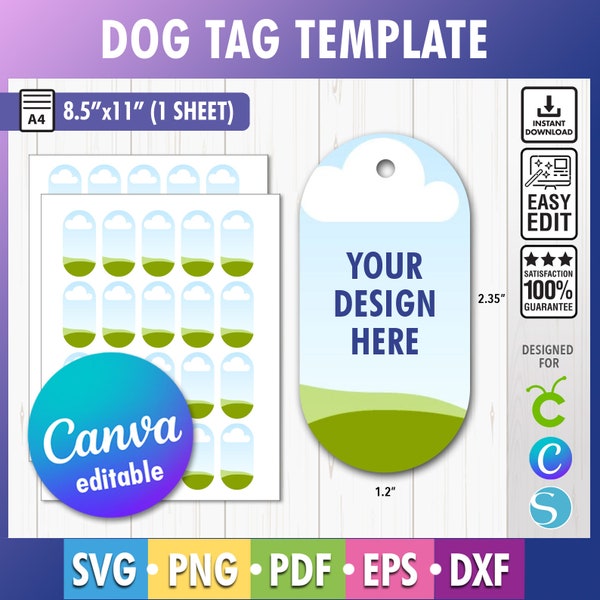 Dog tag template, Dog tag svg, Dog tag sublimation template, Personalized pet ID bone tag Canva template for sublimation Dog tag