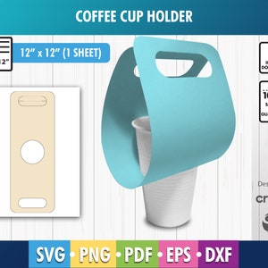 Plantilla de portavasos, portavasos, bolsa para tazas, portavasos de café, portavasos de café, SVG, DXF, PDF, Cricut, Silhouette