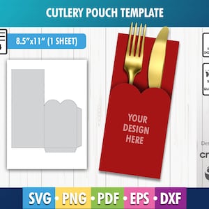 Plantilla de bolsa para cubiertos, etiqueta, envoltorio, Canva, Cricut, silueta, sublimación, archivo de corte, imprimible, digital, PNG, SVG, DXF, EPS, PDF