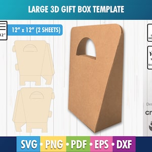 Große Geschenkbox Vorlage svg-box Cricut Silhouette, Schnittdatei Box mit Griff Vorlage, Partygeschenktüte SVG, DXF, Png, 3D Partybox