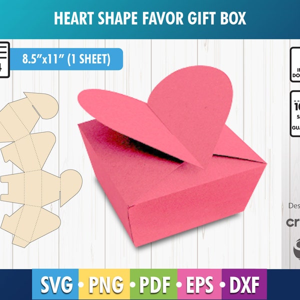 Birthday party gift box Favor box Wedding gift box SVG Wedding box template Heart Shape Box Party favor box svg Candy box svg Heart box B40