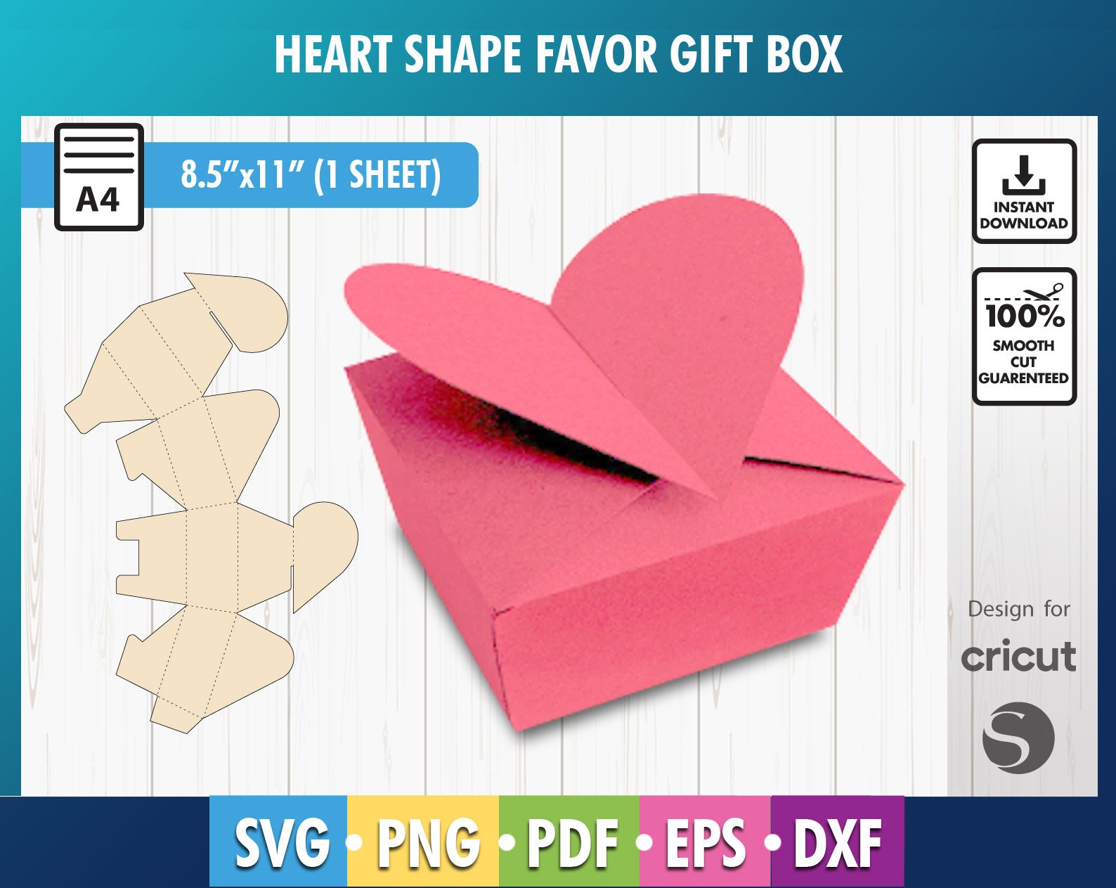 Birthday party gift box Favor box Wedding gift box SVG Wedding box template Heart Shape Box Party favor box svg Candy box svg Heart box B40