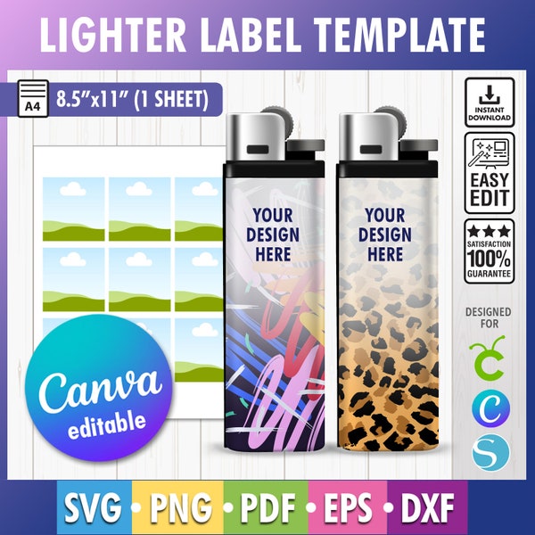 Lighter Wrapper Template, Lighter Label Template svg, Lighter Label Full Wrap, Sublimation Template, Best Gift for Him, svg, Canva Editable