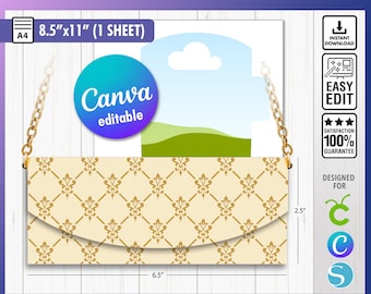Plantilla de bolso de chocolate Canva, plantilla de chocolate, plantilla de barra de caramelo, plantilla de bolso de barra, envoltorio de bolso de chocolate, SVG, DFX, Canva
