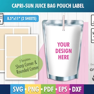 Party favor template, juice pouch label, juice label party, juice pouch bags Template DIY juice pouch bags 8.5&quot;x11&quot; Printable Cricut