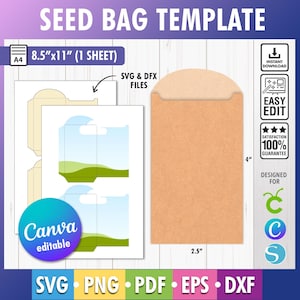 シードパケットテンプレート、ティーバッグ封筒テンプレート、印刷可能なティーバッグ封筒テンプレート、PNG、SVG、Dxf、8.5x11インチシート、即時ダウンロード、Canva