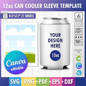 12 Oz Slim Can Cooler Template & 12 Oz Can Cooler Template svg, Beer cooler template, Blank template, Can cooler blank template, canva Edit