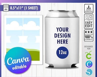 12 Oz Slim Can Cooler Template & 12 Oz Can Cooler Template svg, Beer cooler template, Blank template, Can cooler blank template, canva Edit