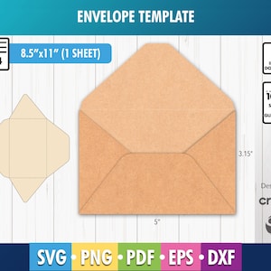 Plantilla de sobre SVG, sobre de 3,15" x 5" Png, Eps, PDF imprimible, sobre de invitación Svg, A4, sobre de tarjeta de regalo Cricut, Dxf, archivo de corte