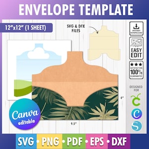 Envelope Template SVG, 9.5"x4" envelope Png, Eps, PDF Printable, Canva Money Envelope Svg, A4, Gift Card Envelope Cricut, Dxf, Cut file