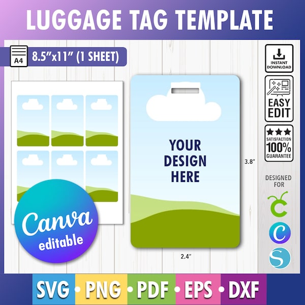 Modèle d'étiquette de bagage, modèle de sublimation d'étiquette de bagage Canva, SVG, modèle PNG pour étiquette de bagage personnalisée, étiquette de bagage modifiable Canva svg